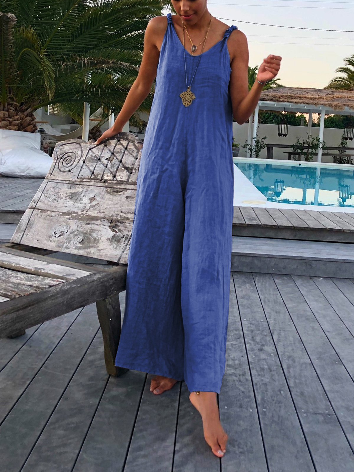 Casual Round Neck Sleeveless Jumpsuit & Romper