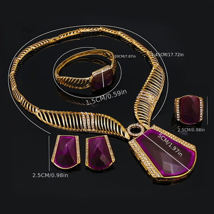 Earrings + Necklace + Bracelet + Ring Traditional Bridal Jewelry Set 18k Plated Inlaid Geometric Gemstone Match Daily Outfits Party Accessories