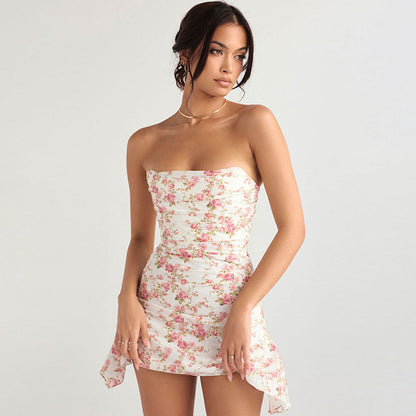 Glamorous Rose Printed Ruched Strapless Corset Mini Dress - Floral