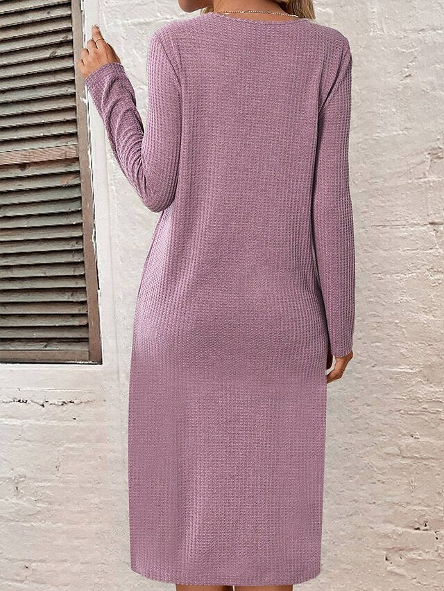 Women's Casual Dress Plain Dress Mini Dress Patchwork Daily Date Going out Fashion Elegant U Neck Long Sleeve  Regular Fit Pink Color S M L XL XXL Size