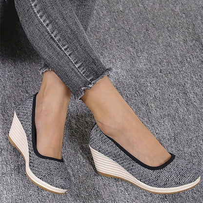 Women's Heels Wedge Heels Espadrilles Comfort Shoes Outdoor Daily Summer Wedge Heel Round Toe Elegant Casual Comfort Canvas Loafer Solid Color White flat Black flat Black