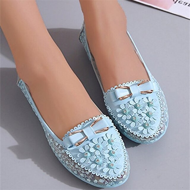 Women's Flats Flat Sandals Comfort Shoes Wedding Daily Summer Flat Heel Round Toe Elegant Casual Faux Leather Loafer Floral White Pink Blue