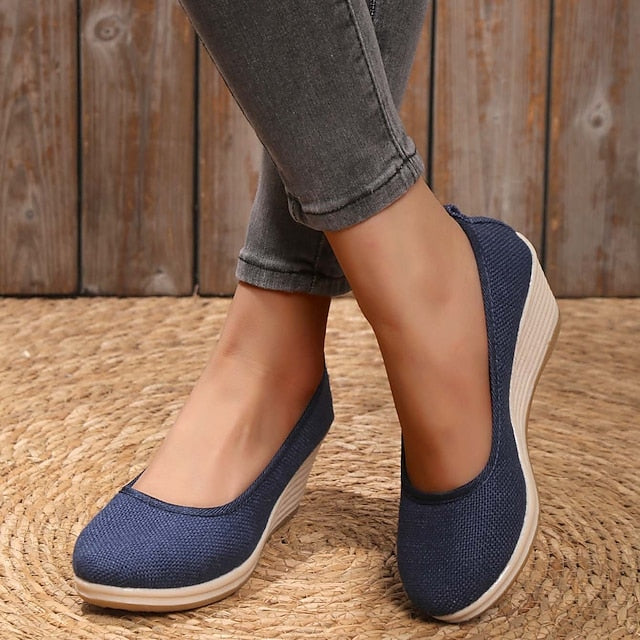 Women's Heels Wedge Heels Espadrilles Comfort Shoes Outdoor Daily Summer Wedge Heel Round Toe Elegant Casual Comfort Canvas Loafer Solid Color White flat Black flat Black