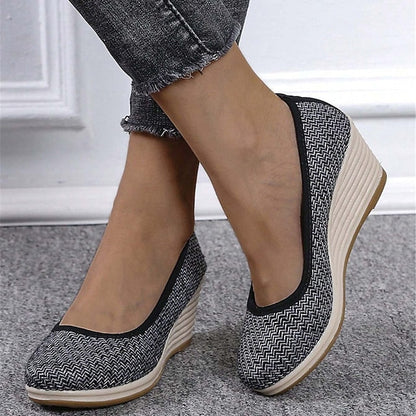 Women's Heels Wedge Heels Espadrilles Comfort Shoes Outdoor Daily Summer Wedge Heel Round Toe Elegant Casual Comfort Canvas Loafer Solid Color White flat Black flat Black