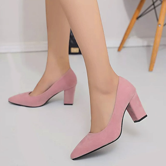 Women's Heels Suede Shoes Sexy Shoes Plus Size Party Outdoor Office Summer High Heel Low Heel Chunky Heel Pointed Toe Elegant Sexy Minimalism Walking Shoes Suede Loafer Solid Colored Black Pink