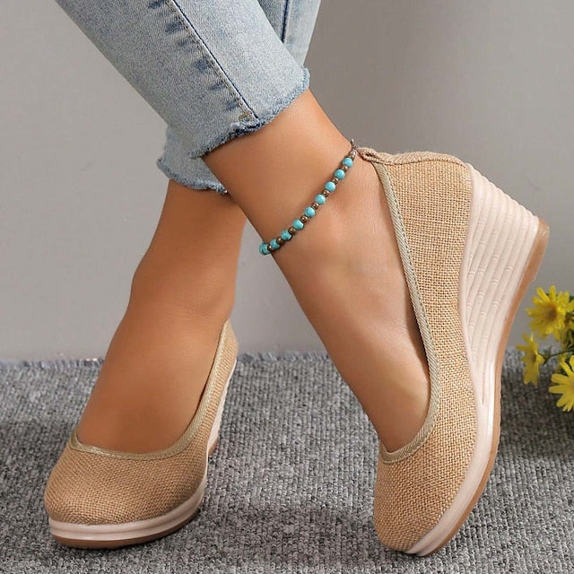 Women's Heels Wedge Heels Espadrilles Comfort Shoes Outdoor Daily Summer Wedge Heel Round Toe Elegant Casual Comfort Canvas Loafer Solid Color White flat Black flat Black