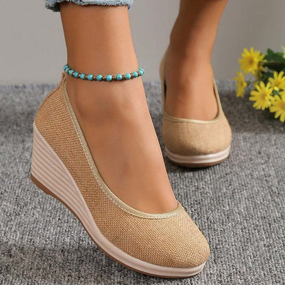 Women's Heels Wedge Heels Espadrilles Comfort Shoes Outdoor Daily Summer Wedge Heel Round Toe Elegant Casual Comfort Canvas Loafer Solid Color White flat Black flat Black