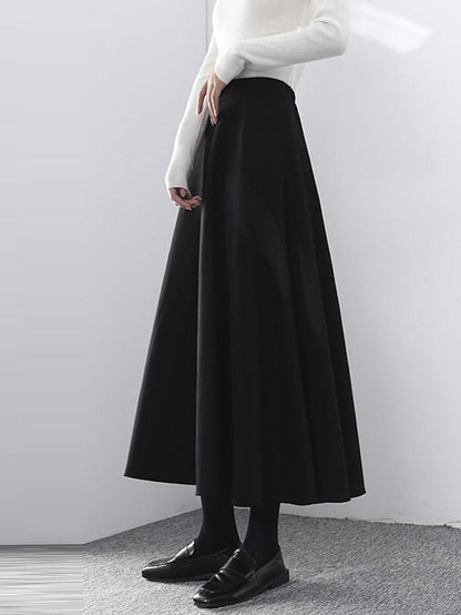 Women's Skirt A Line Maxi Polyester Black Skirts Winter Ruched Fashion Casual Street Daily S M L