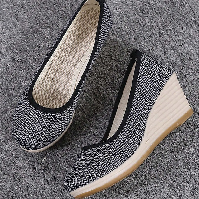 Women's Heels Wedge Heels Espadrilles Comfort Shoes Outdoor Daily Summer Wedge Heel Round Toe Elegant Casual Comfort Canvas Loafer Solid Color White flat Black flat Black