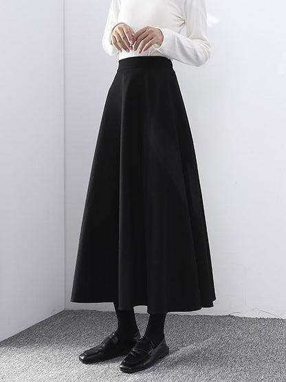 Women's Skirt A Line Maxi Polyester Black Skirts Winter Ruched Fashion Casual Street Daily S M L