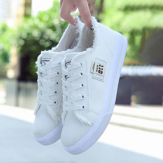 Women's Sneakers Canvas Shoes White Shoes Outdoor Office Work Summer Flat Heel Round Toe Classic Casual Preppy Walking Shoes Canvas Lace-up Solid Colored Black White Blue