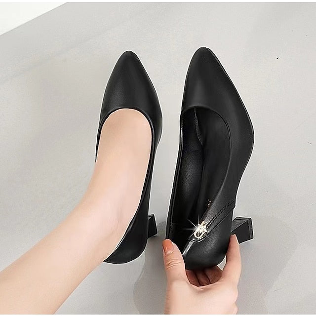 Women's Heels Sexy Shoes White Shoes Wedding Party Work Low Heel Chunky Heel Pointed Toe Elegant Classic Casual PU Leather Faux Leather Loafer Solid Color Black Beige