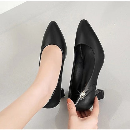 Women's Heels Sexy Shoes White Shoes Wedding Party Work Low Heel Chunky Heel Pointed Toe Elegant Classic Casual PU Leather Faux Leather Loafer Solid Color Black Beige