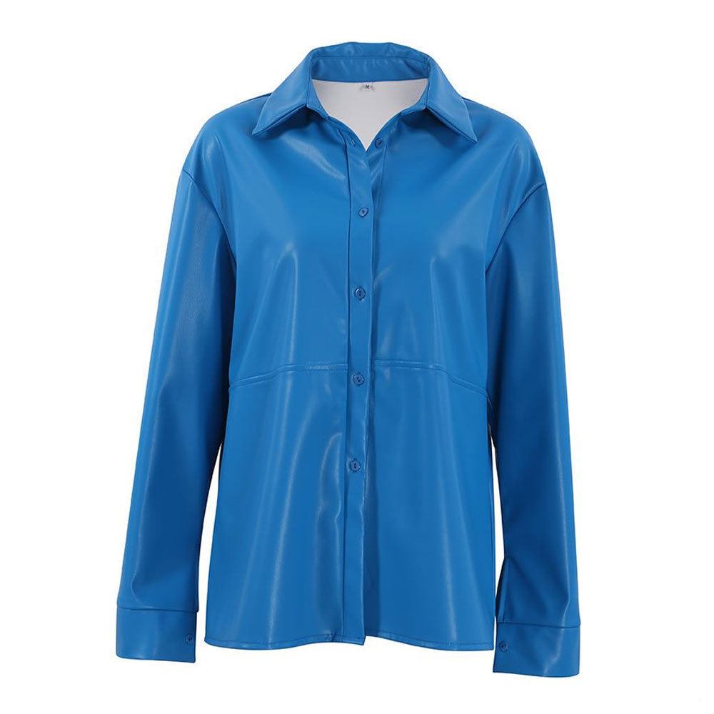 Long Sleeve Pointed Collar Shirt - Royal Blue