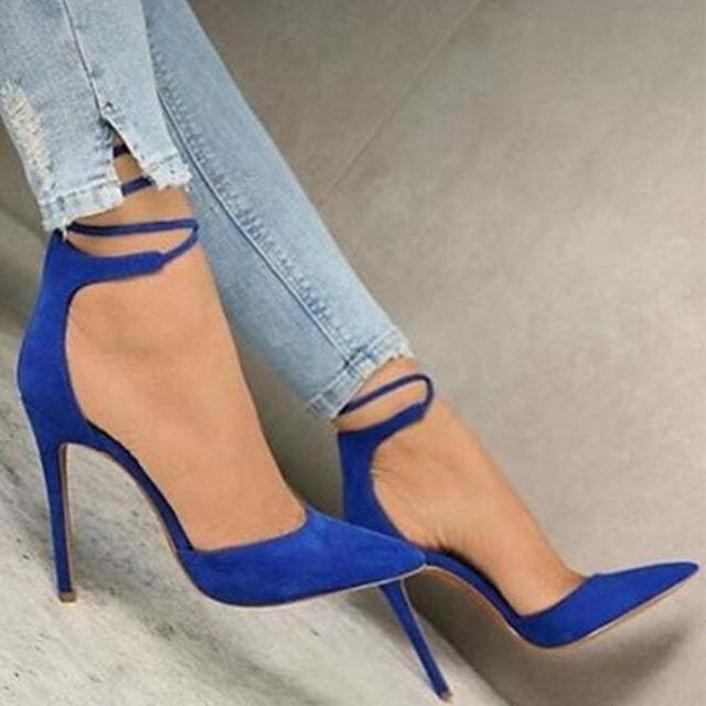 Women's Heels Sandals Lace Up Sandals Strappy Sandals Stilettos Ankle Strap Heels Party Daily Summer High Heel Pointed Toe Elegant Sexy Suede Lace-up Solid Color Black Burgundy Blue