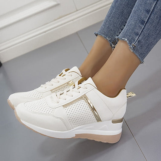 Women's Sneakers Wedge Heels Plus Size Height Increasing Shoes Outdoor Daily Summer Wedge Heel Round Toe Sporty Classic Casual Tennis Shoes Walking Shoes Polyester PU Lace-up Color Block White Pink