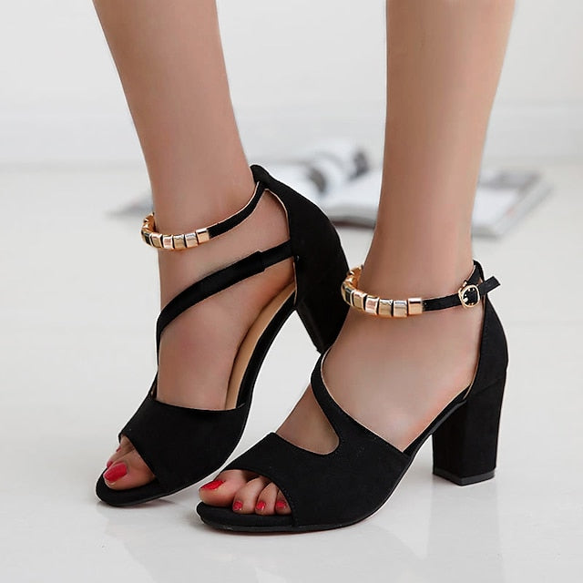 Women's Sandals Dress Shoes Block Heel Sandals Ankle Strap Sandals Party Office Daily Summer Block Heel Chunky Heel Peep Toe Elegant Classic Casual Suede Ankle Strap Solid Color Black Pink Army Green