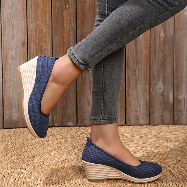 Women's Heels Wedge Heels Espadrilles Comfort Shoes Outdoor Daily Summer Wedge Heel Round Toe Elegant Casual Comfort Canvas Loafer Solid Color White flat Black flat Black