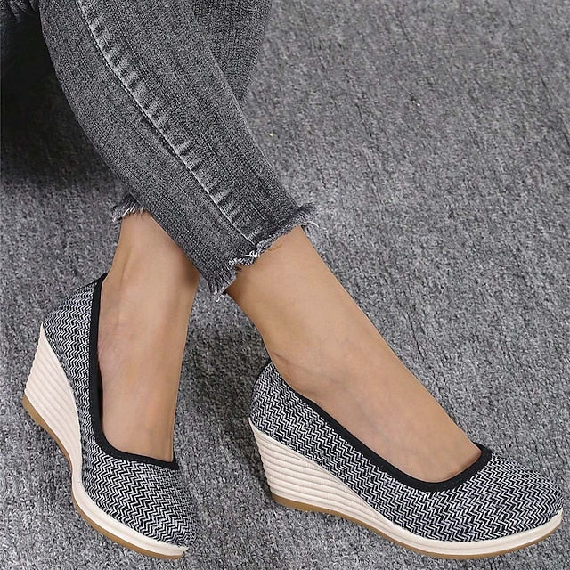 Women's Heels Wedge Heels Espadrilles Comfort Shoes Outdoor Daily Summer Wedge Heel Round Toe Elegant Casual Comfort Canvas Loafer Solid Color White flat Black flat Black