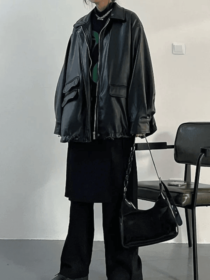 Oversized Black Faux Leather Jacket