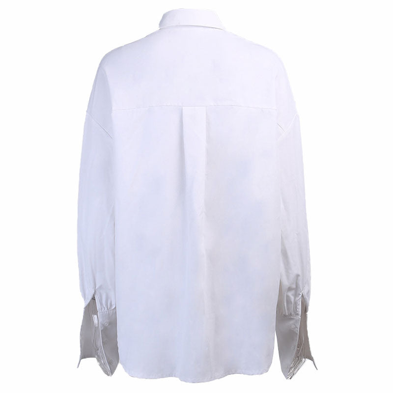 Button Up Bishop Sleeve Patch Pocket Collared Shirt - White