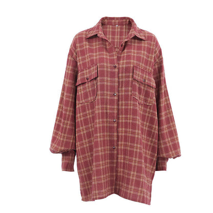 Print Button Up Bishop Sleeve Pointed Collar Shirt - Burgundy