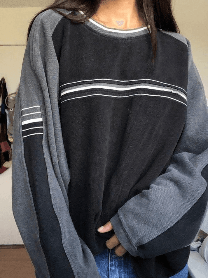 Patchwork Striped Crew Sweatshirt