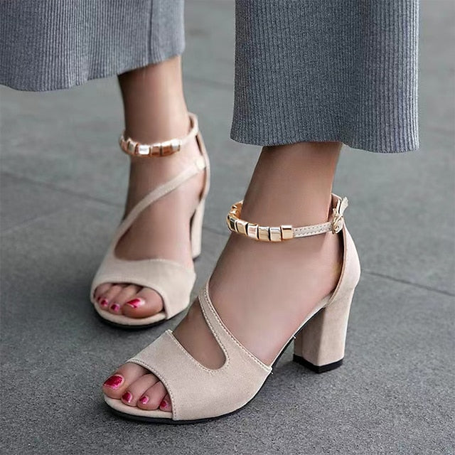 Women's Sandals Dress Shoes Block Heel Sandals Ankle Strap Sandals Party Office Daily Summer Block Heel Chunky Heel Peep Toe Elegant Classic Casual Suede Ankle Strap Solid Color Black Pink Army Green