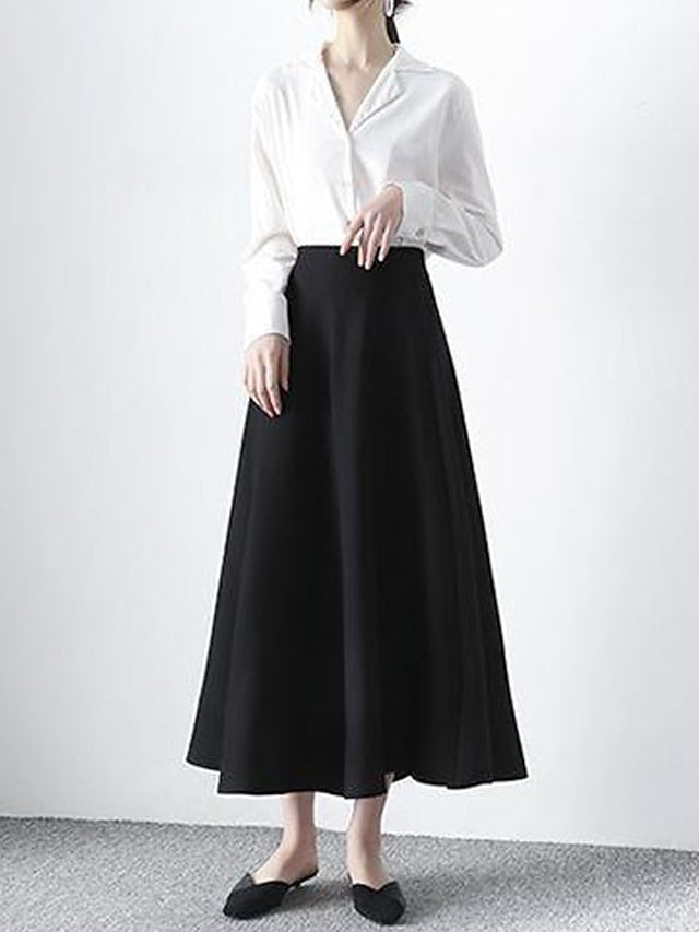 Women's Skirt A Line Maxi Polyester Black Skirts Winter Ruched Fashion Casual Street Daily S M L