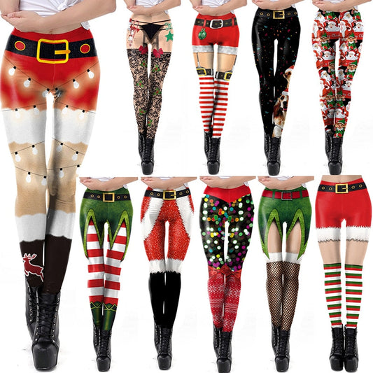 Women Leggings Fashion 3D Digital Printing Christmas Leggings Funny Sexy Printed Elastic Christmas Skinny Leggings Gothic