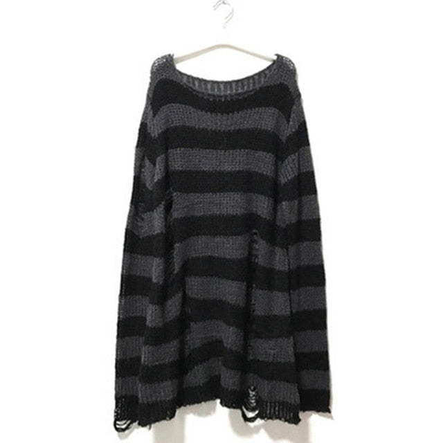 lovwvol Halloween 200 Gothic Knitted Sweater Women Long Pullovers Striped Loose Winter Ripped Plus Size Sweaters Jumpers Mujer Jersey