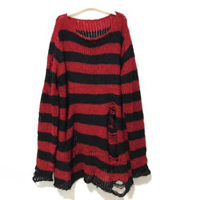 lovwvol Halloween 200 Gothic Knitted Sweater Women Long Pullovers Striped Loose Winter Ripped Plus Size Sweaters Jumpers Mujer Jersey