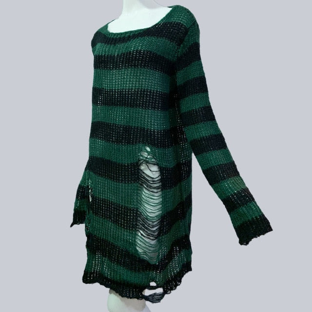 lovwvol Halloween 200 Gothic Knitted Sweater Women Long Pullovers Striped Loose Winter Ripped Plus Size Sweaters Jumpers Mujer Jersey