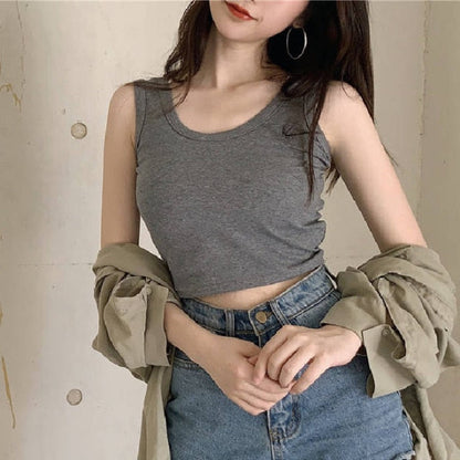 lovwvol White Knitted Round Neck Women T-shirt Sexy Sleeveless Camisole Crop Top Woman Tight Stretch Tank Top Ladies Tee Top Streetwear