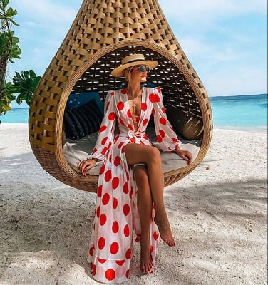 Leaves Print Bikini Beach Cover up Tunics for Beach Long Kaftan Bikini Cover up Robe de Plage Sarong Beach Swimsuit cover-ups