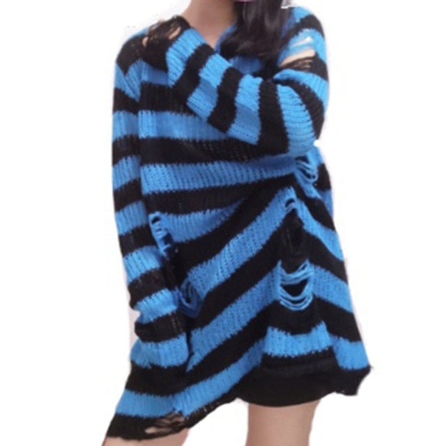 lovwvol Halloween 200 Gothic Knitted Sweater Women Long Pullovers Striped Loose Winter Ripped Plus Size Sweaters Jumpers Mujer Jersey