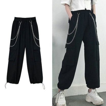 lovwvol Streetwear Cargo Pants Women Casual Joggers Black High Waist Loose Female Trousers Korean Style Ribbon Ladies Pants Dropshipping