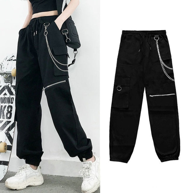 lovwvol Streetwear Cargo Pants Women Casual Joggers Black High Waist Loose Female Trousers Korean Style Ribbon Ladies Pants Dropshipping