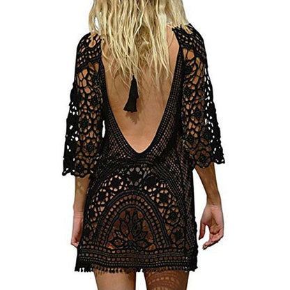 Sexy Women’s Bathing Suit Cover Up Crochet Lace Bikini Bathing Suit Swimsuit Smock Knitting Swimwear Mesh Beach Dress Tunic Robe