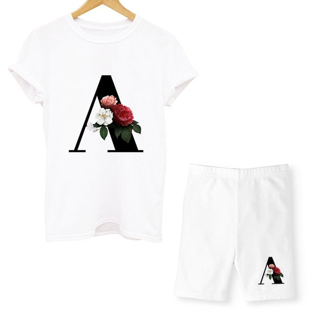 Women Two Piec Set Letter T Shirts And Shorts Set Summer Short Sleeve O-neck Casual Joggers Biker Shorts Sexy Outfit For Woman