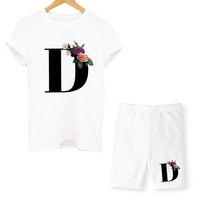 Women Two Piec Set Letter T Shirts And Shorts Set Summer Short Sleeve O-neck Casual Joggers Biker Shorts Sexy Outfit For Woman