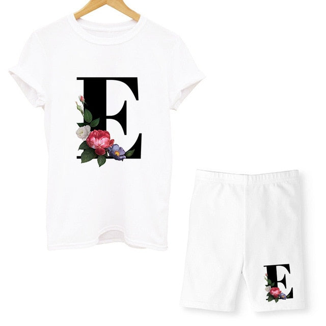 Women Two Piec Set Letter T Shirts And Shorts Set Summer Short Sleeve O-neck Casual Joggers Biker Shorts Sexy Outfit For Woman