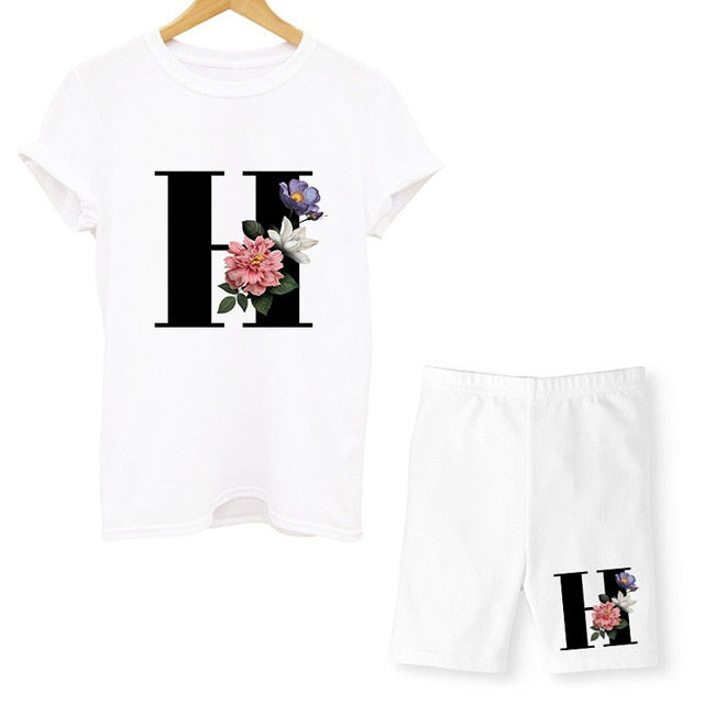 Women Two Piec Set Letter T Shirts And Shorts Set Summer Short Sleeve O-neck Casual Joggers Biker Shorts Sexy Outfit For Woman