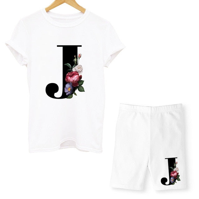 Women Two Piec Set Letter T Shirts And Shorts Set Summer Short Sleeve O-neck Casual Joggers Biker Shorts Sexy Outfit For Woman