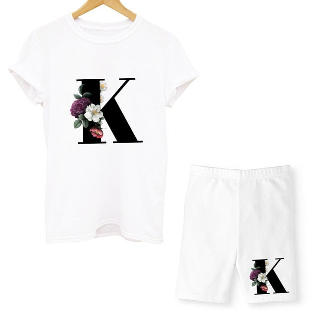 Women Two Piec Set Letter T Shirts And Shorts Set Summer Short Sleeve O-neck Casual Joggers Biker Shorts Sexy Outfit For Woman