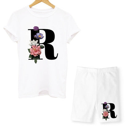 Women Two Piec Set Letter T Shirts And Shorts Set Summer Short Sleeve O-neck Casual Joggers Biker Shorts Sexy Outfit For Woman