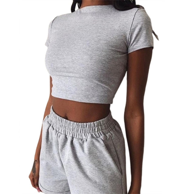 New Summer Women Short Casual Two Piece Clothing Tracksuit Pockets Loose Shorts Set Female O-Neck Casual Sets