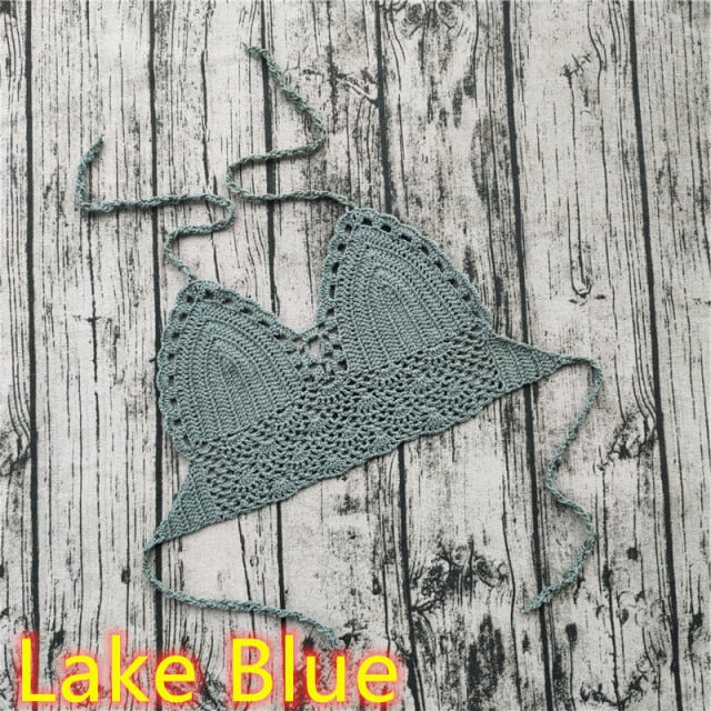 lovwvol Handmade Crochet Lace Knit Bra Boho Beach Bikini Cami Tank Crop Top Halter