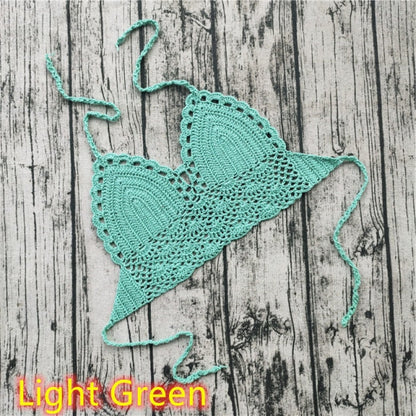 lovwvol Handmade Crochet Lace Knit Bra Boho Beach Bikini Cami Tank Crop Top Halter