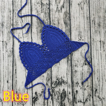 lovwvol Handmade Crochet Lace Knit Bra Boho Beach Bikini Cami Tank Crop Top Halter